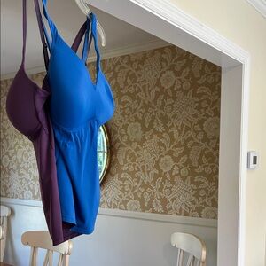 Blue and Plum Women's Tankini Tops - Rhonda Shear.  .  Camisole with bra.